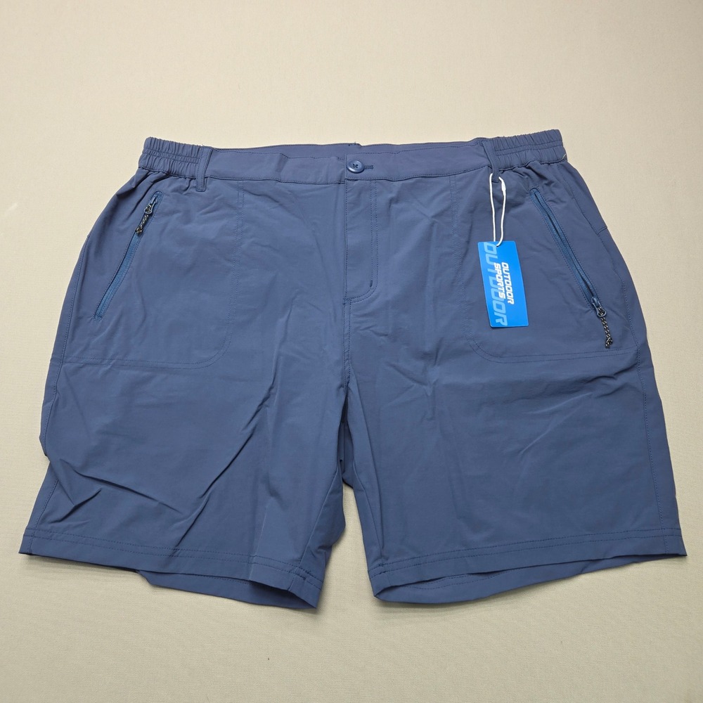 Outdoor Sports Hiking Shorts Zipper Pockets Blue Mens Size XXL Nylon Spandex New